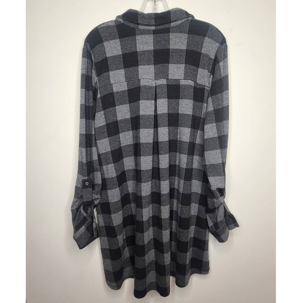 Soft Surroundings black grey buffalo plaid button down pullover dress - medium - Picture 4 of 6